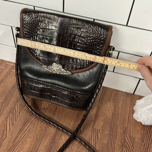 Vintage Brighton Bucket Black And Brown Croc Print Leather Crossbody 1996 - Picture 11 of 14